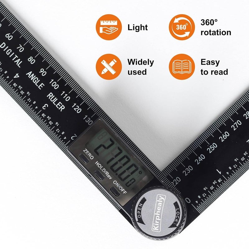Kirphealy Digital Angle Finder Protractor, 7inch 200mm Angle Gauge Professional Measuring Tool, Third Generation Adjustable Angle Ruler, Quick Display for Carpentry Construction and Home Improvement - Image 5